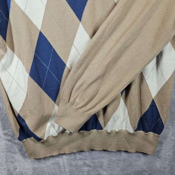 Glen Echo Mens Argyle Zip Pullover Sweater Size L Beige/Blue/White Golf Dad nerd - Picture 10 of 14